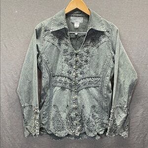 Inca Cottons Elegant Embroidered‎ Button-Up Denim Tunic